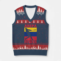 Arepa Power Venezuela Baseball Flag V-Neck Knit Sweater Vest Funny Venezuelan Pride Gift for Beisbol Lovers