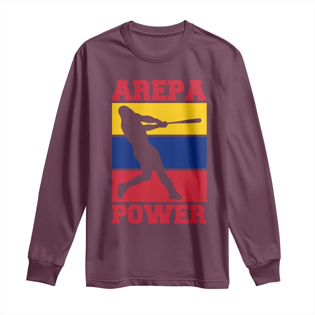 Arepa Power Venezuela Baseball Flag Long Sleeve Shirt Funny Venezuelan Pride Gift for Beisbol Lovers