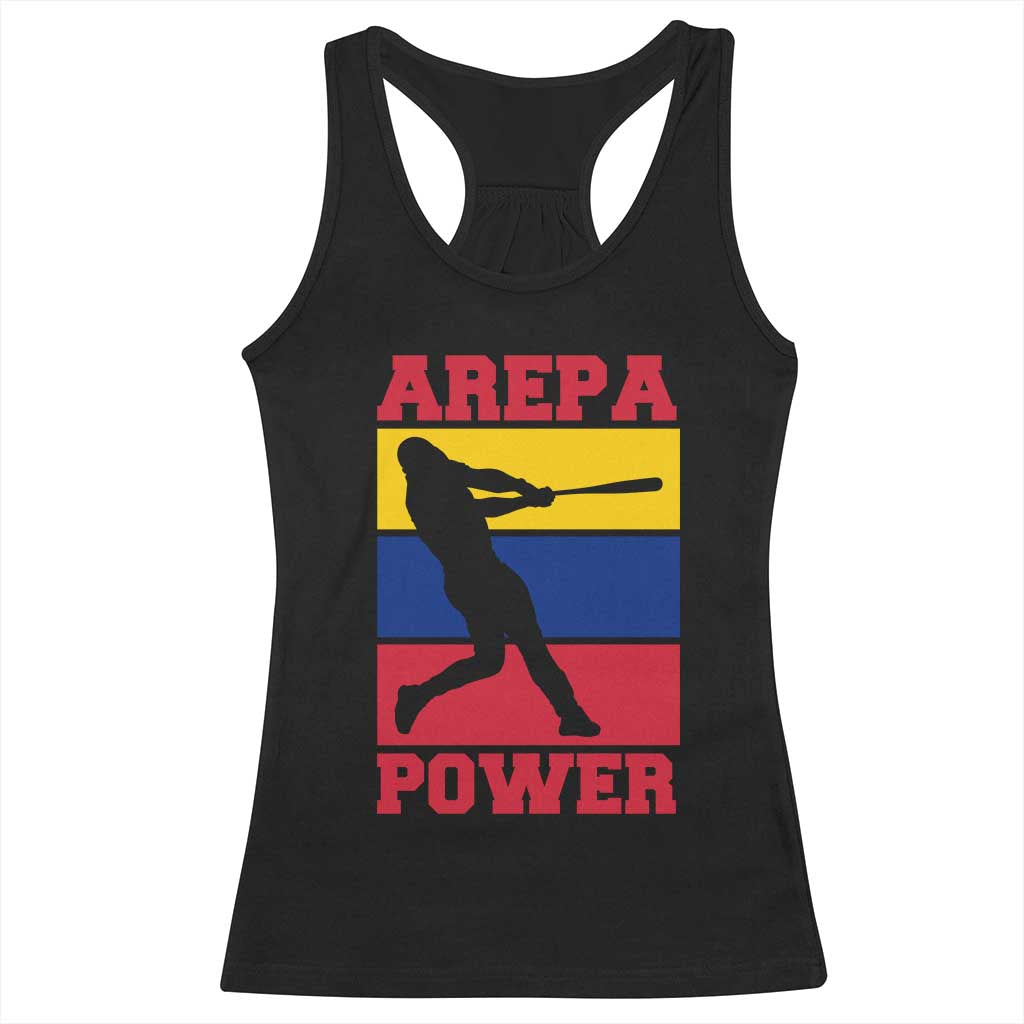 Arepa Power Venezuela Baseball Flag Racerback Tank Top Funny Venezuelan Pride Gift for Beisbol Lovers