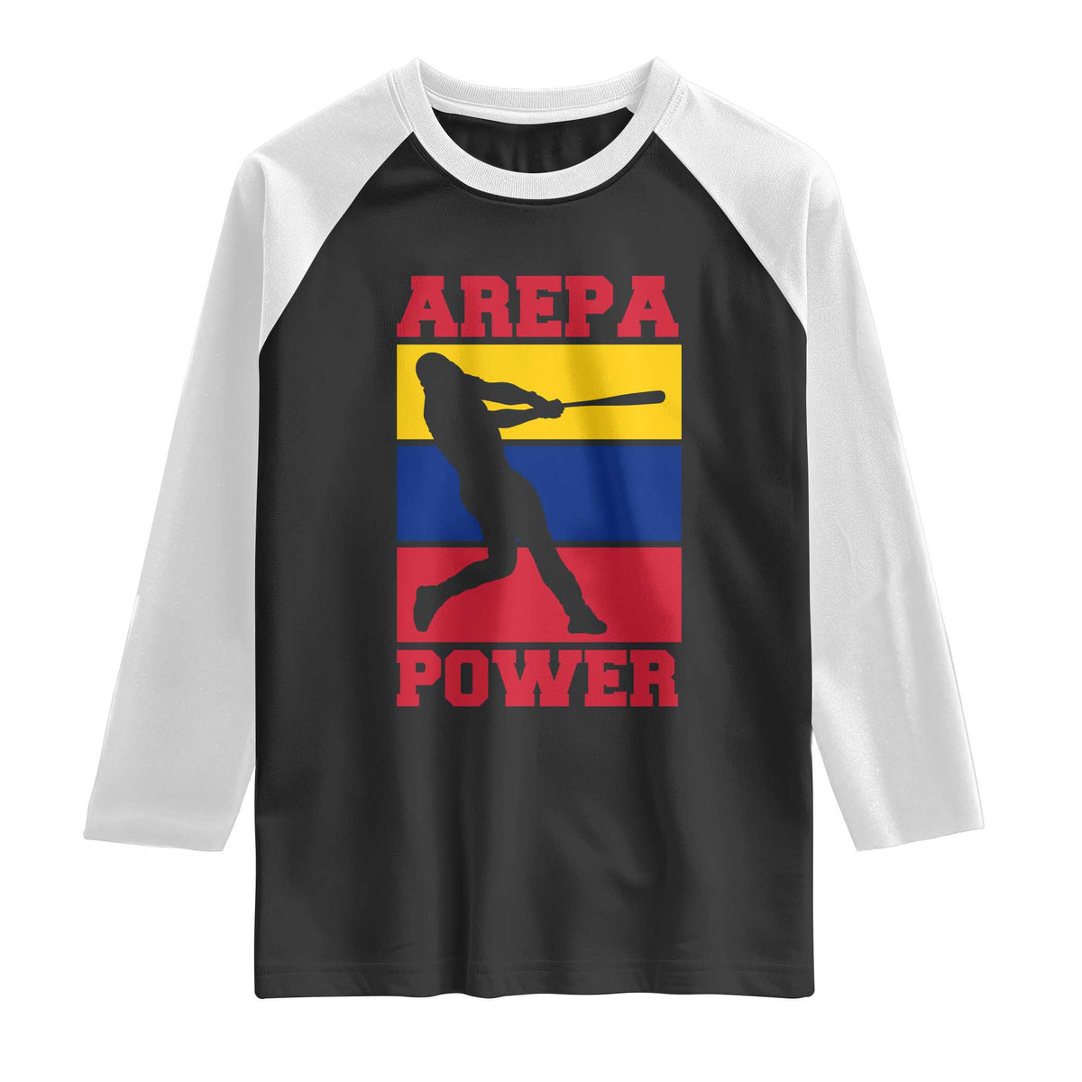 Arepa Power Venezuela Baseball Flag Raglan Shirt Funny Venezuelan Pride Gift for Beisbol Lovers