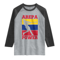 Arepa Power Venezuela Baseball Flag Raglan Shirt Funny Venezuelan Pride Gift for Beisbol Lovers