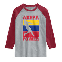 Arepa Power Venezuela Baseball Flag Raglan Shirt Funny Venezuelan Pride Gift for Beisbol Lovers