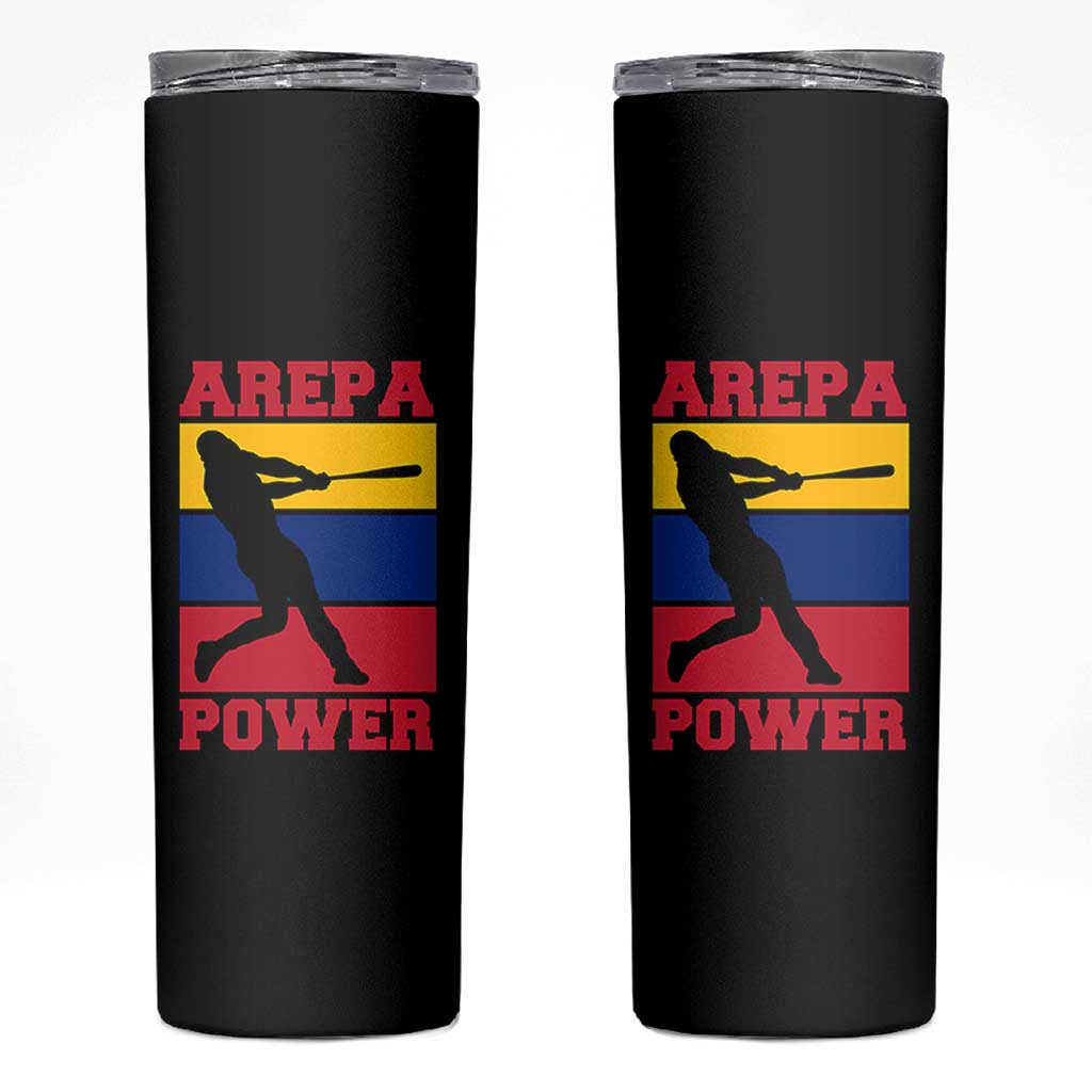 Arepa Power Venezuela Baseball Flag Skinny Tumbler Funny Venezuelan Pride Gift for Beisbol Lovers