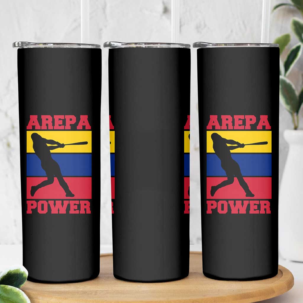 Arepa Power Venezuela Baseball Flag Skinny Tumbler Funny Venezuelan Pride Gift for Beisbol Lovers