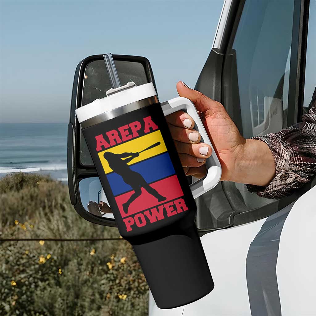 Arepa Power Venezuela Baseball Flag Tumbler With Handle Funny Venezuelan Pride Gift for Beisbol Lovers