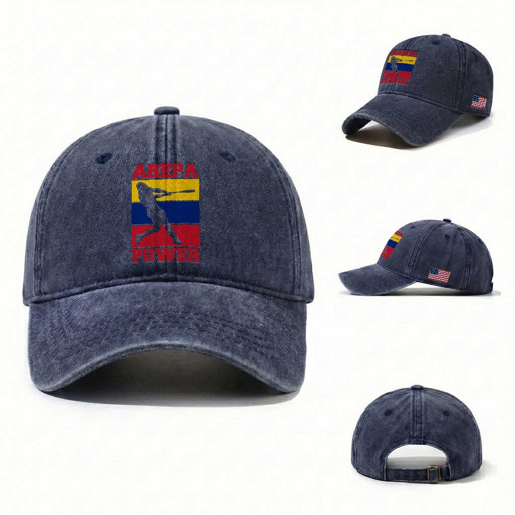 Arepa Power Venezuela Baseball Flag Washed Cotton Baseball Cap Funny Venezuelan Pride Gift for Beisbol Lovers