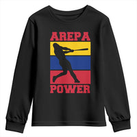 Arepa Power Venezuela Baseball Flag Youth Sweatshirt Funny Venezuelan Pride Gift for Beisbol Lovers