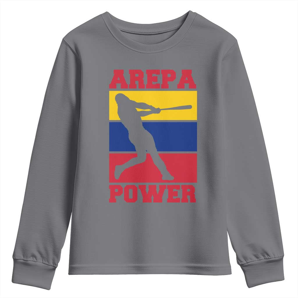 Arepa Power Venezuela Baseball Flag Youth Sweatshirt Funny Venezuelan Pride Gift for Beisbol Lovers