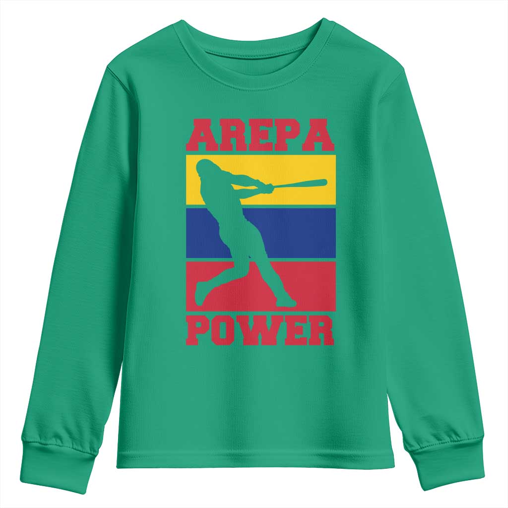 Arepa Power Venezuela Baseball Flag Youth Sweatshirt Funny Venezuelan Pride Gift for Beisbol Lovers