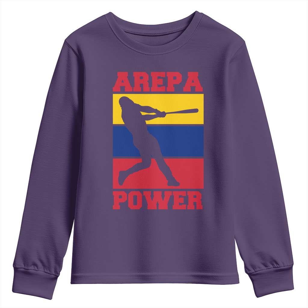 Arepa Power Venezuela Baseball Flag Youth Sweatshirt Funny Venezuelan Pride Gift for Beisbol Lovers