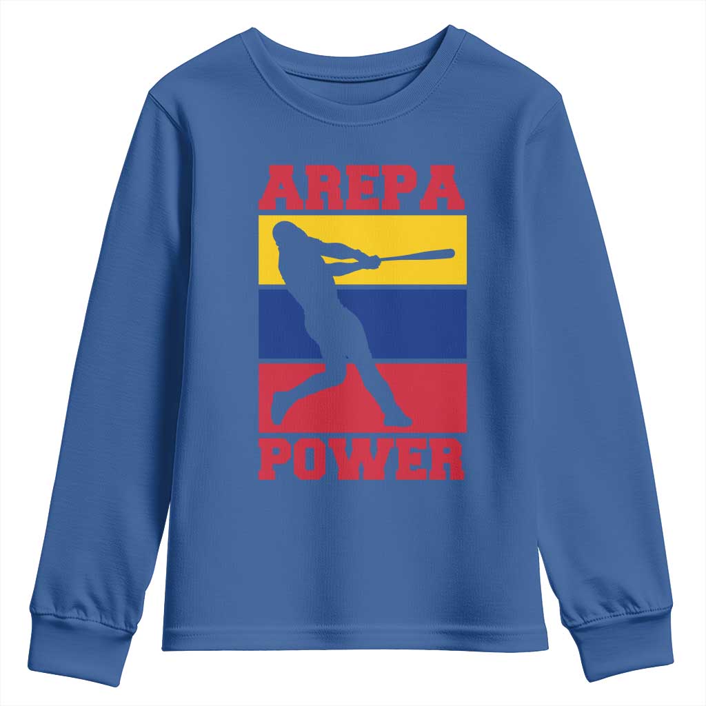 Arepa Power Venezuela Baseball Flag Youth Sweatshirt Funny Venezuelan Pride Gift for Beisbol Lovers