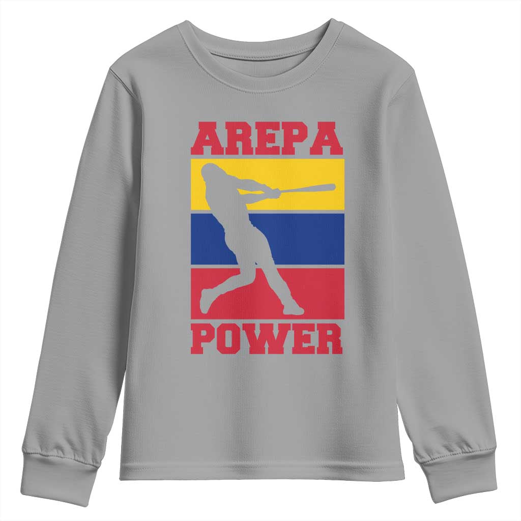 Arepa Power Venezuela Baseball Flag Youth Sweatshirt Funny Venezuelan Pride Gift for Beisbol Lovers