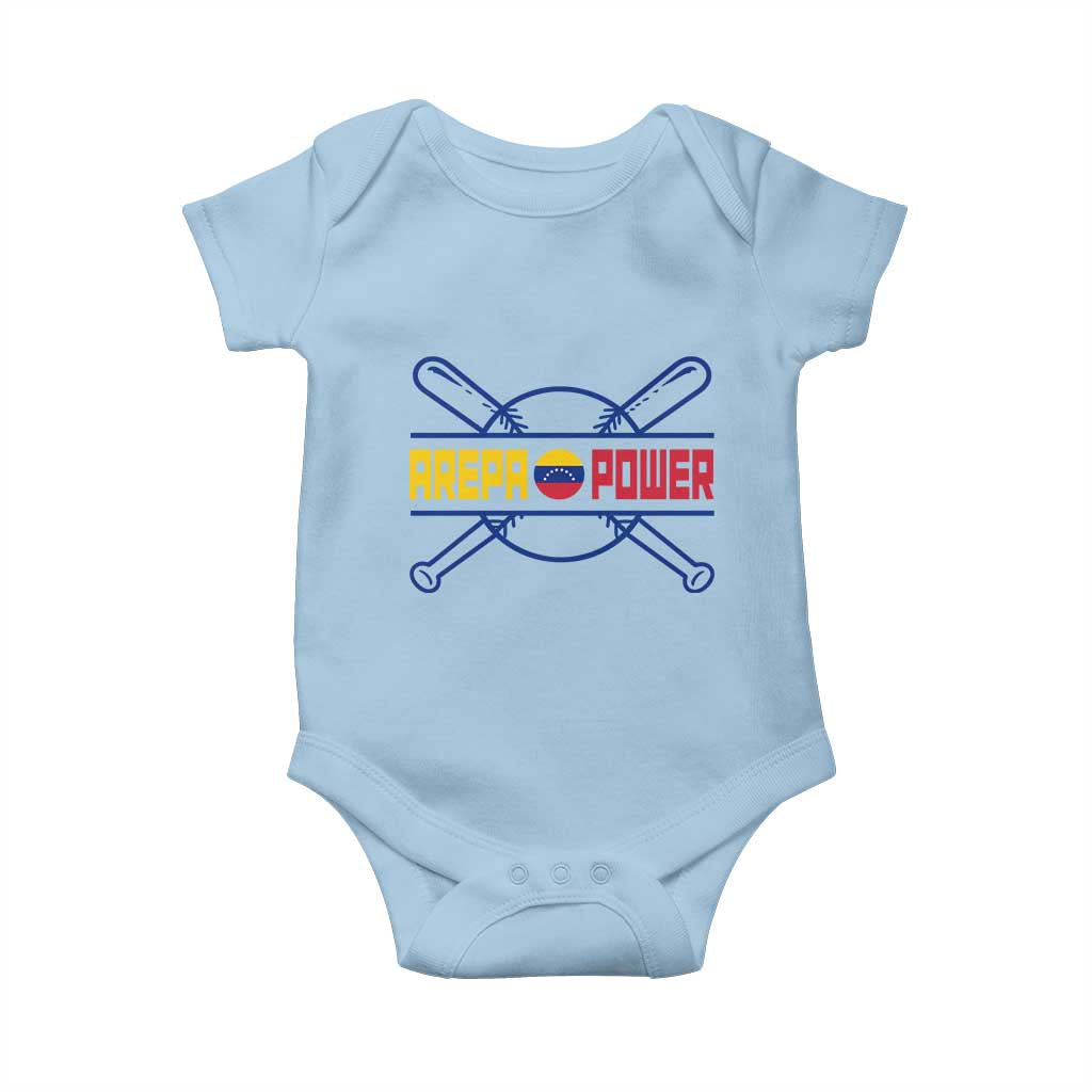 Arepa Power Baseball Crossed Bats Baby Onesie Funny Venezuelan Pride Gift for Latino Sports Fans