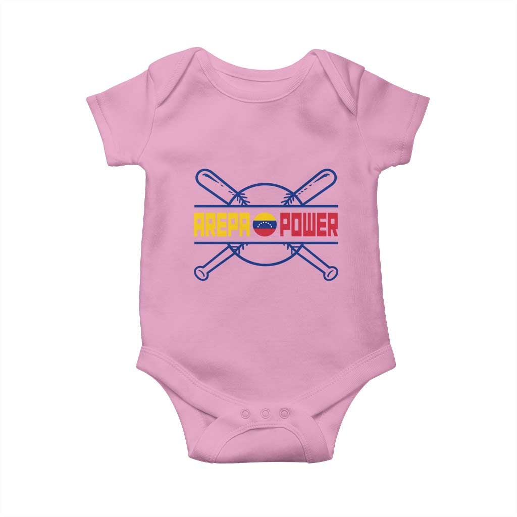 Arepa Power Baseball Crossed Bats Baby Onesie Funny Venezuelan Pride Gift for Latino Sports Fans