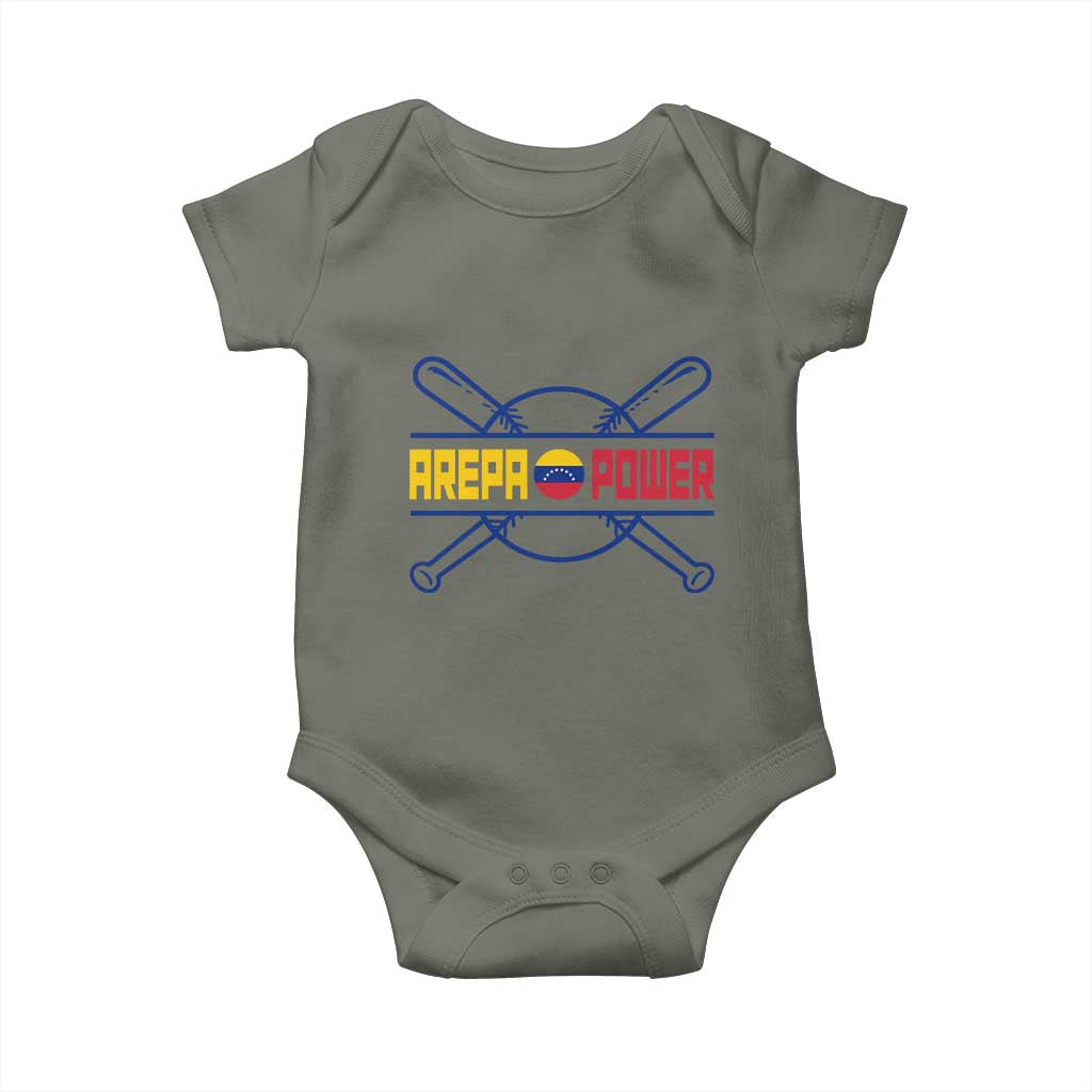 Arepa Power Baseball Crossed Bats Baby Onesie Funny Venezuelan Pride Gift for Latino Sports Fans