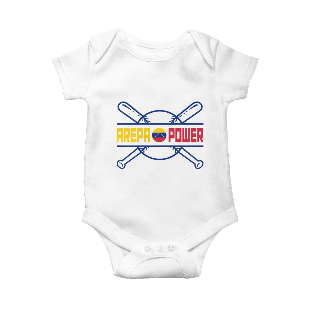 Arepa Power Baseball Crossed Bats Baby Onesie Funny Venezuelan Pride Gift for Latino Sports Fans