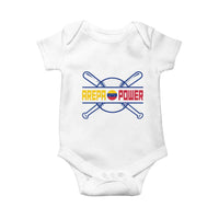 Arepa Power Baseball Crossed Bats Baby Onesie Funny Venezuelan Pride Gift for Latino Sports Fans