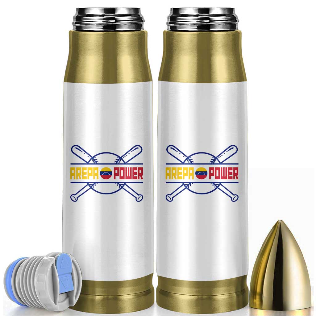 Arepa Power Baseball Crossed Bats Bullet Tumbler Funny Venezuelan Pride Gift for Latino Sports Fans