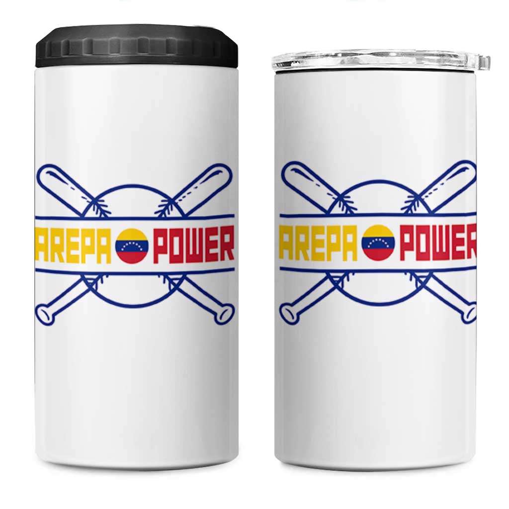 Arepa Power Baseball Crossed Bats 4 in 1 Can Cooler Tumbler Funny Venezuelan Pride Gift for Latino Sports Fans