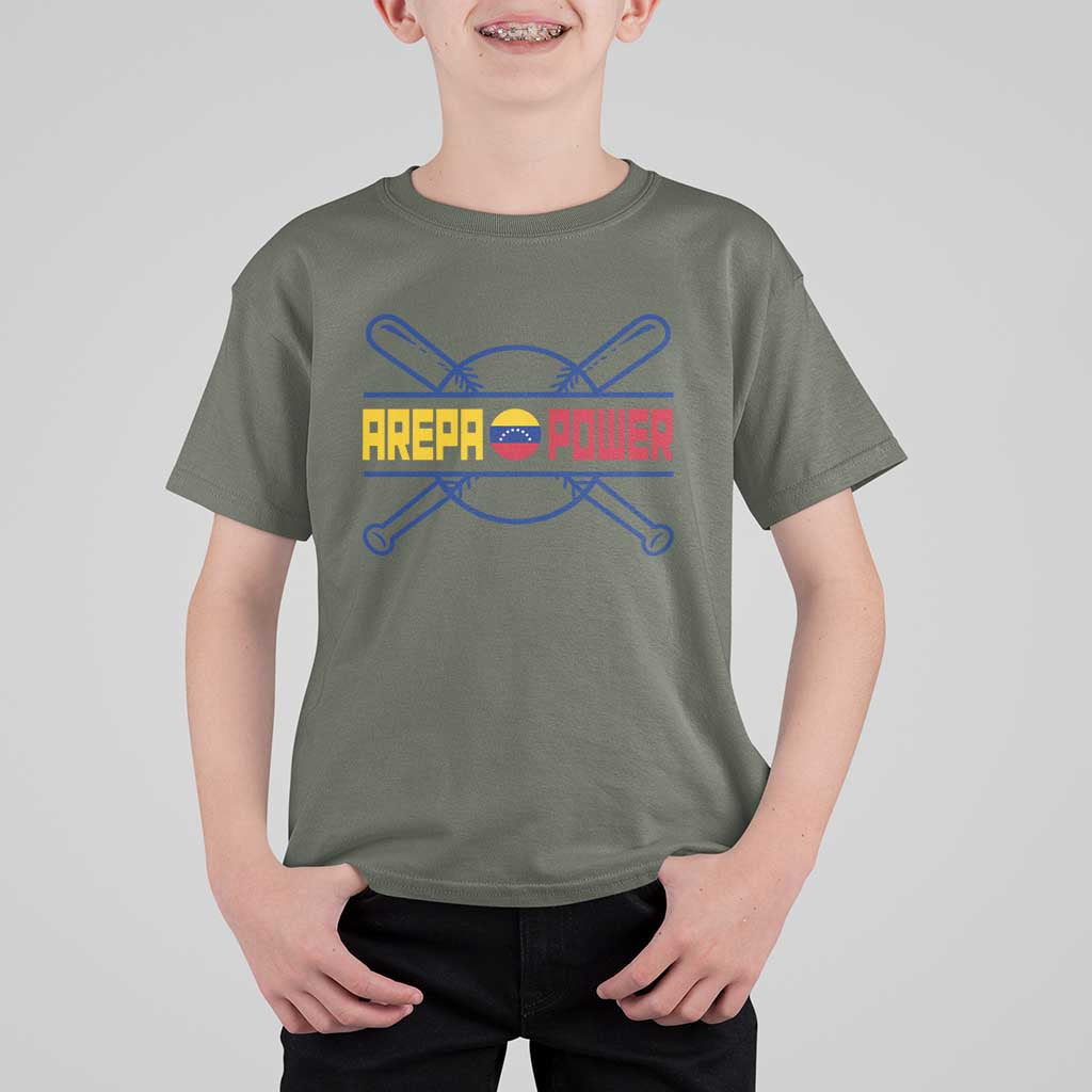 Arepa Power Baseball Crossed Bats T Shirt For Kid Funny Venezuelan Pride Gift for Latino Sports Fans