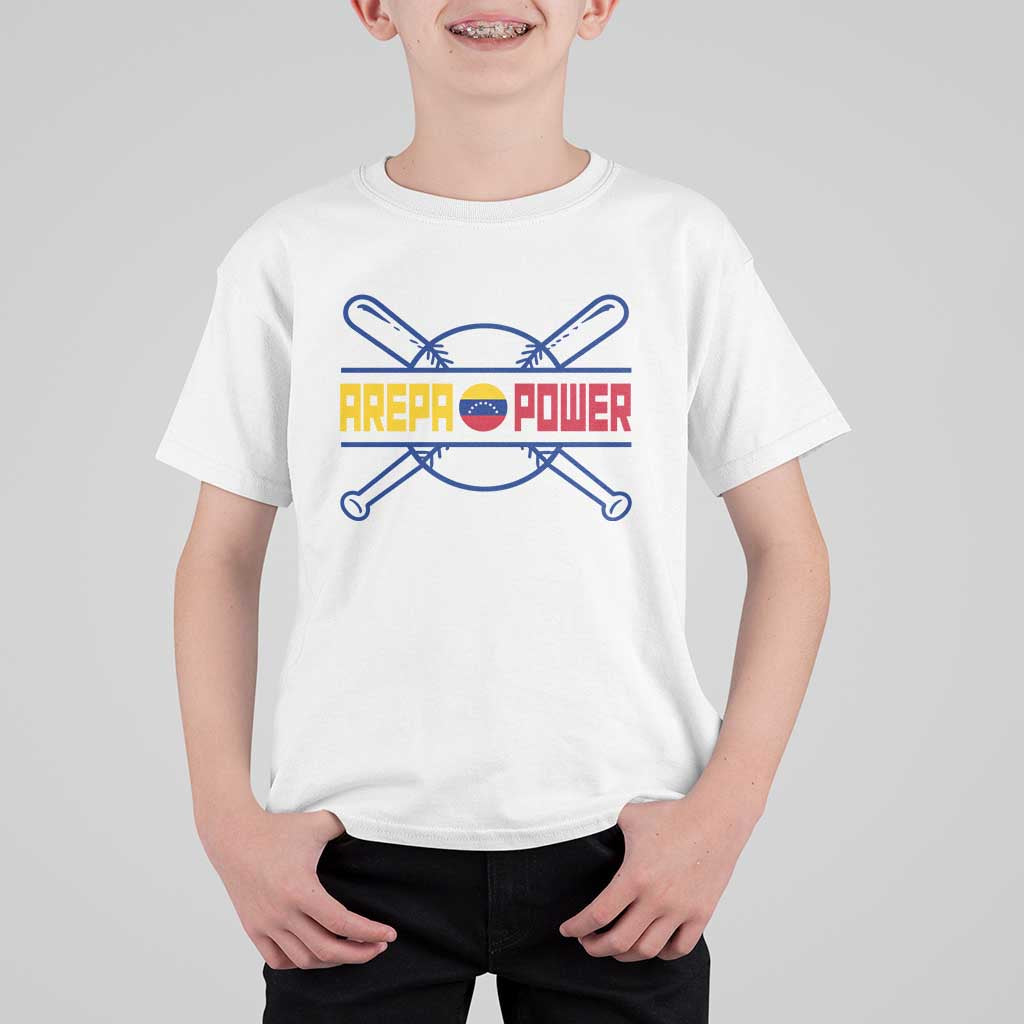 Arepa Power Baseball Crossed Bats T Shirt For Kid Funny Venezuelan Pride Gift for Latino Sports Fans
