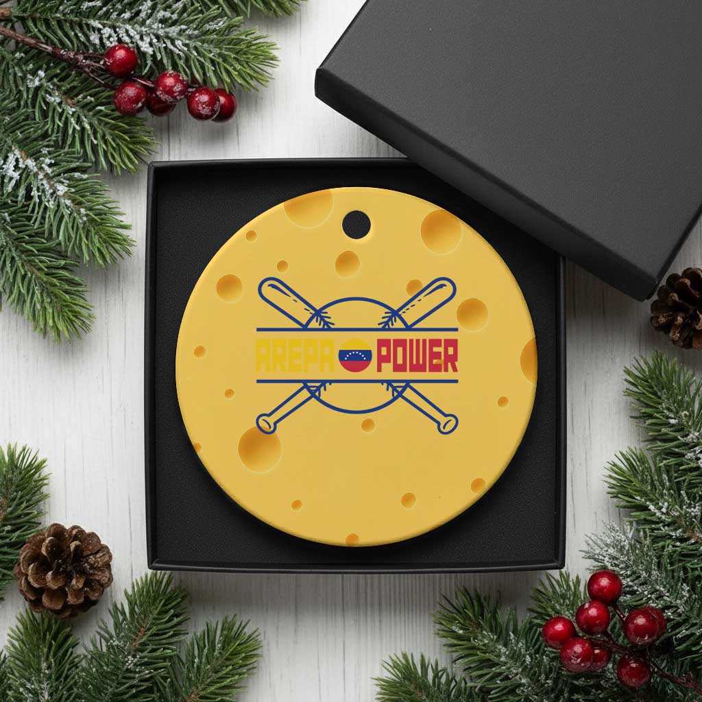 Arepa Power Baseball Crossed Bats Ceramic Ornament Funny Venezuelan Pride Gift for Latino Sports Fans