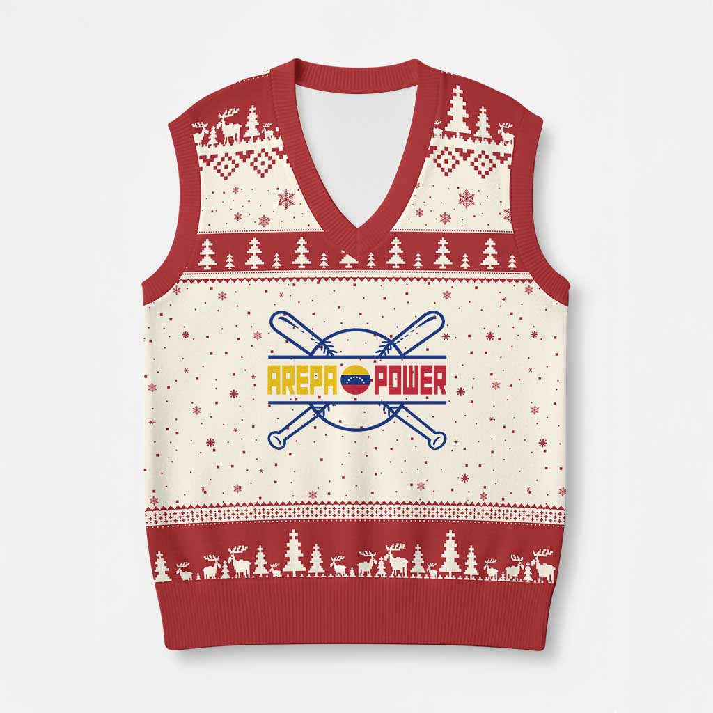 Arepa Power Baseball Crossed Bats V-Neck Knit Sweater Vest Funny Venezuelan Pride Gift for Latino Sports Fans