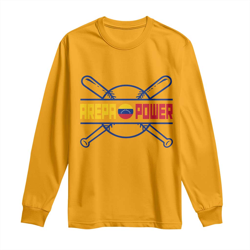 Arepa Power Baseball Crossed Bats Long Sleeve Shirt Funny Venezuelan Pride Gift for Latino Sports Fans