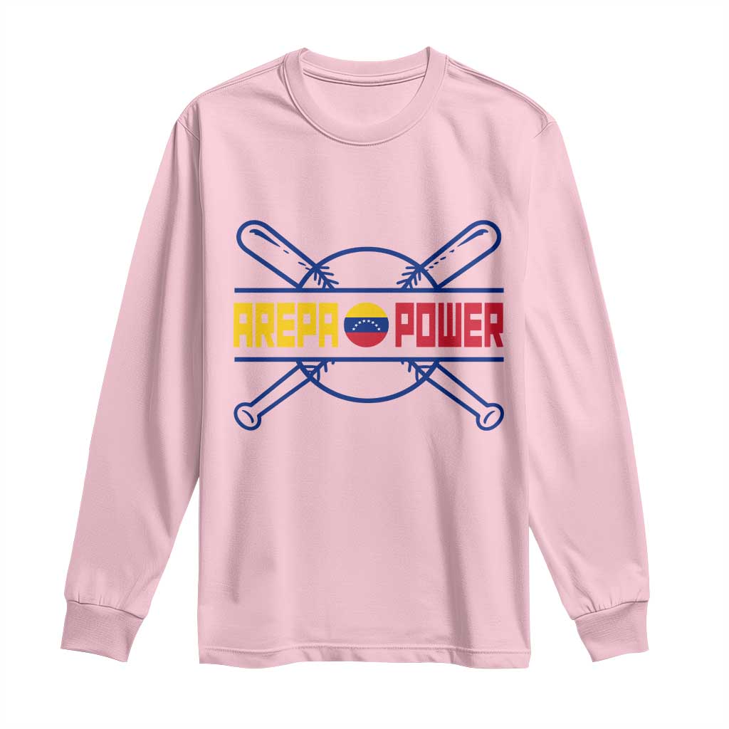 Arepa Power Baseball Crossed Bats Long Sleeve Shirt Funny Venezuelan Pride Gift for Latino Sports Fans