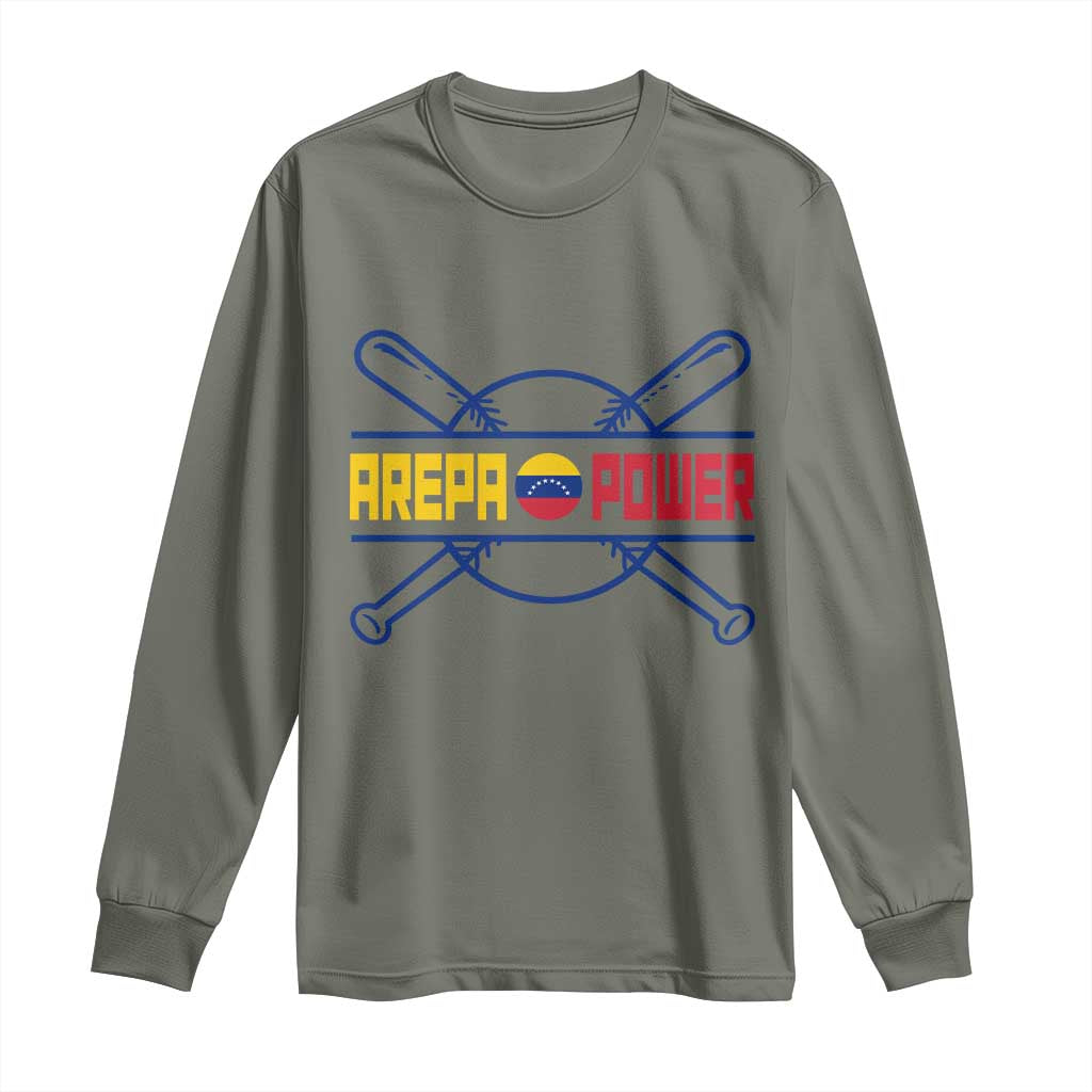 Arepa Power Baseball Crossed Bats Long Sleeve Shirt Funny Venezuelan Pride Gift for Latino Sports Fans