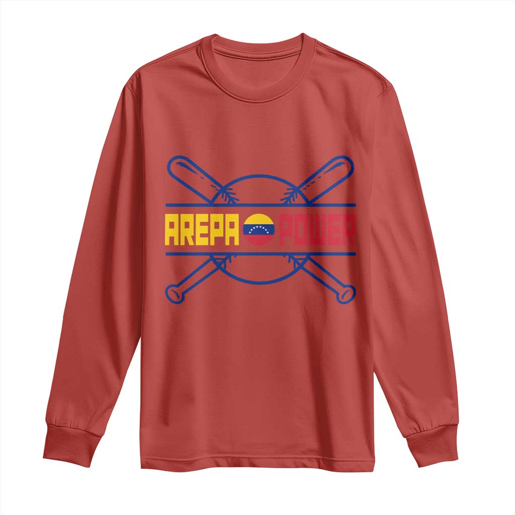 Arepa Power Baseball Crossed Bats Long Sleeve Shirt Funny Venezuelan Pride Gift for Latino Sports Fans