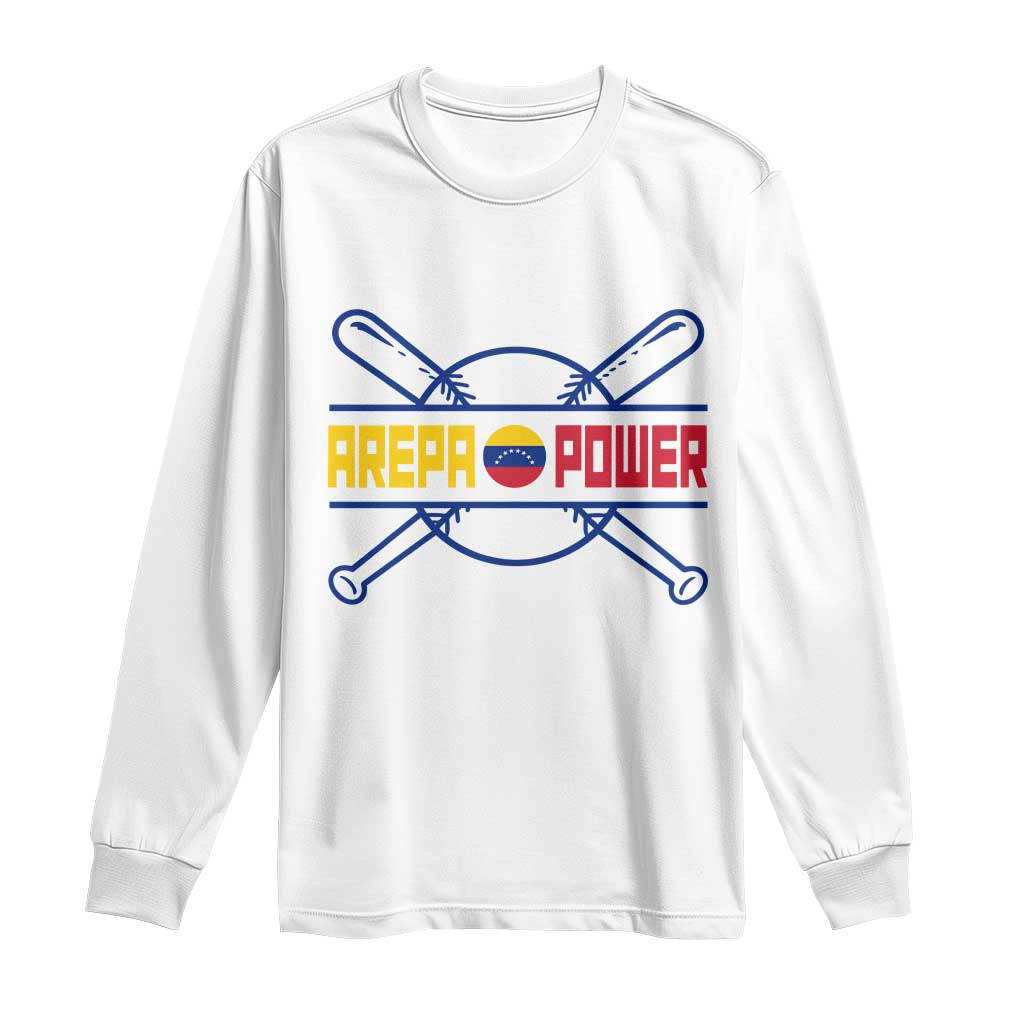 Arepa Power Baseball Crossed Bats Long Sleeve Shirt Funny Venezuelan Pride Gift for Latino Sports Fans