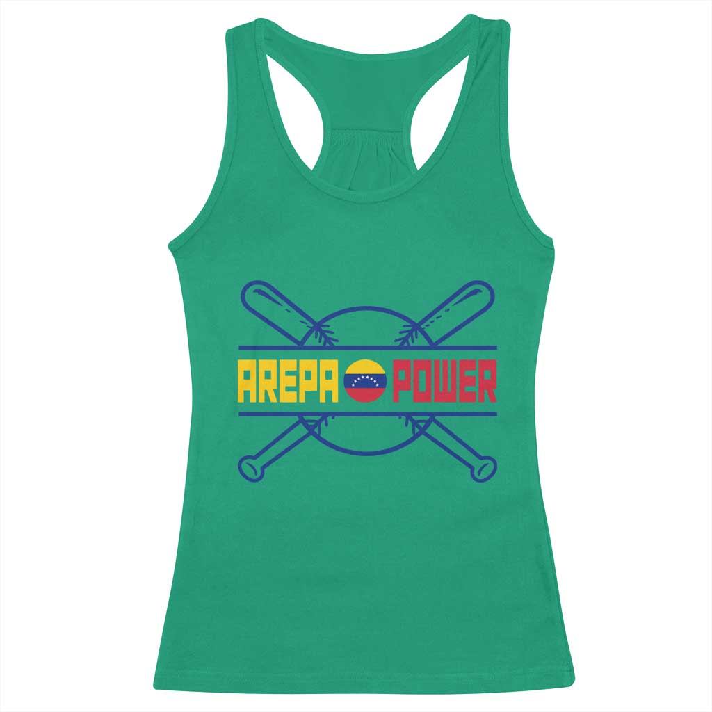 Arepa Power Baseball Crossed Bats Racerback Tank Top Funny Venezuelan Pride Gift for Latino Sports Fans