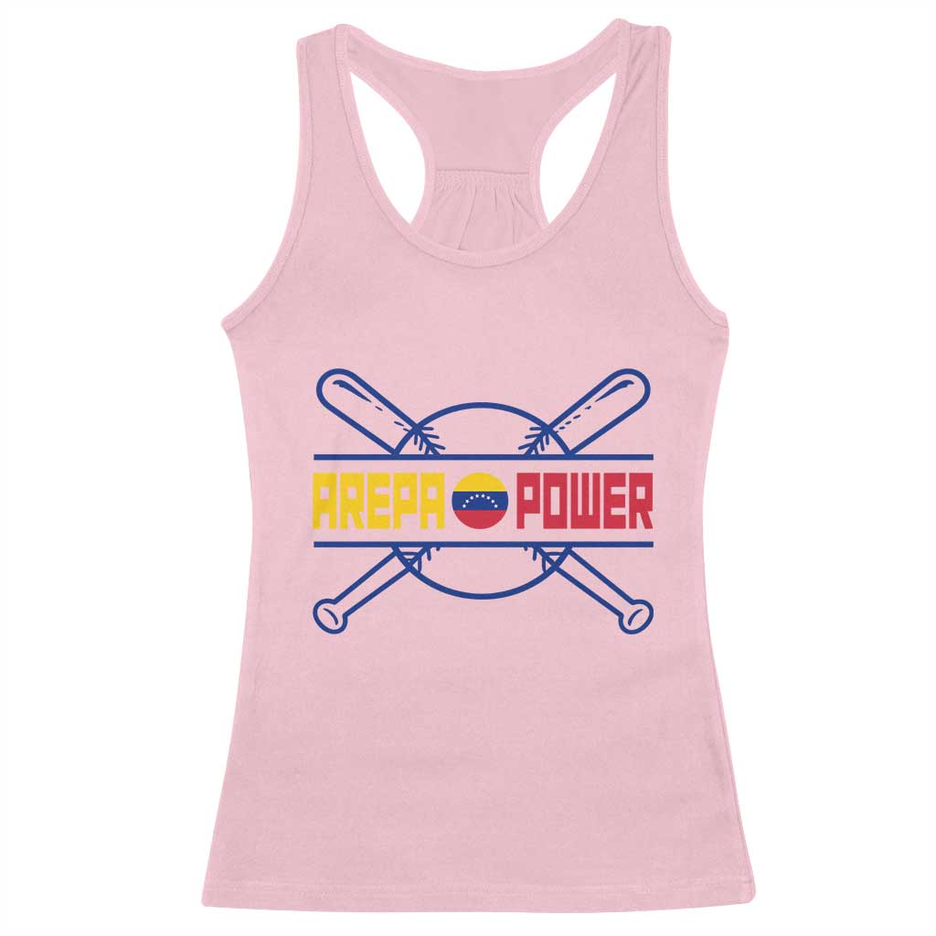 Arepa Power Baseball Crossed Bats Racerback Tank Top Funny Venezuelan Pride Gift for Latino Sports Fans