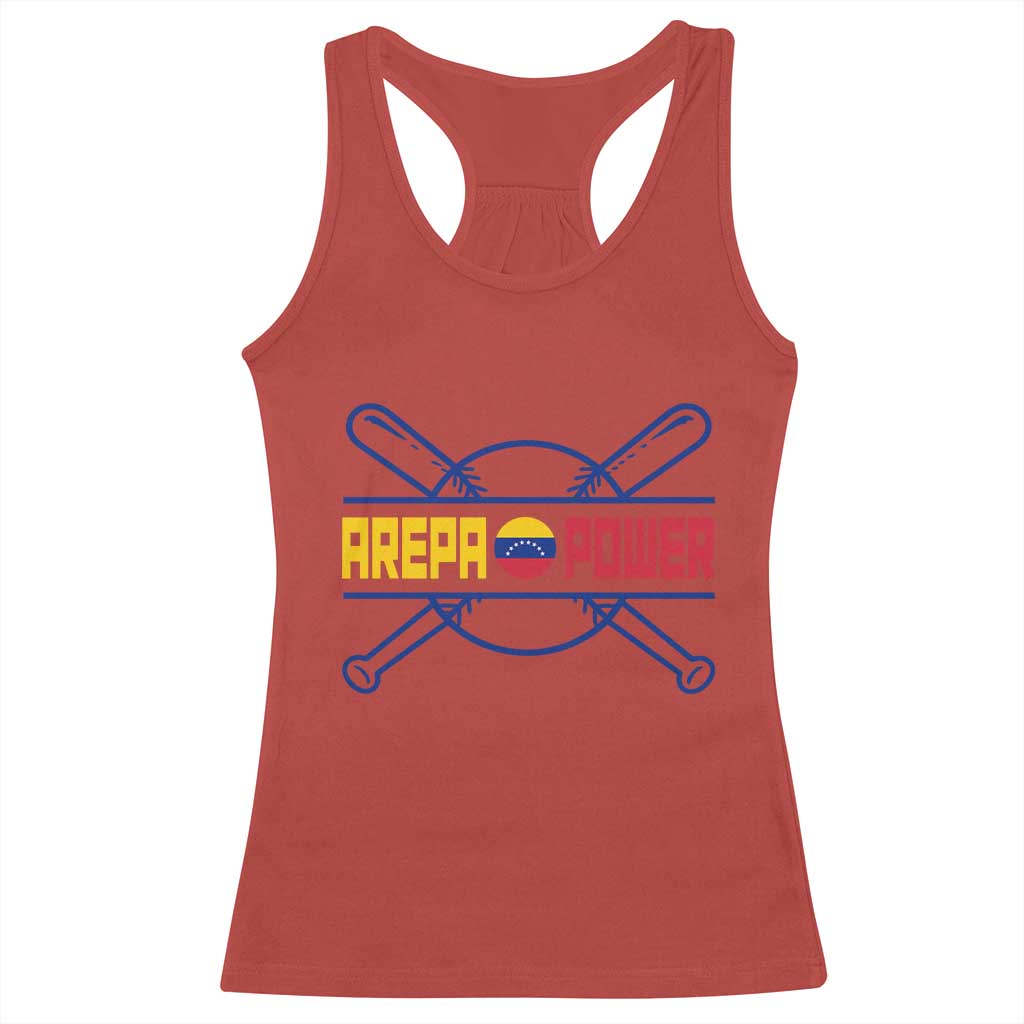 Arepa Power Baseball Crossed Bats Racerback Tank Top Funny Venezuelan Pride Gift for Latino Sports Fans