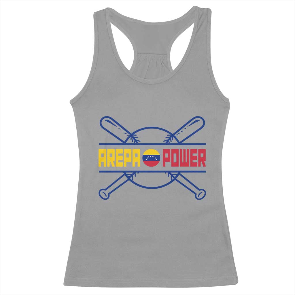 Arepa Power Baseball Crossed Bats Racerback Tank Top Funny Venezuelan Pride Gift for Latino Sports Fans