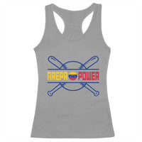 Arepa Power Baseball Crossed Bats Racerback Tank Top Funny Venezuelan Pride Gift for Latino Sports Fans