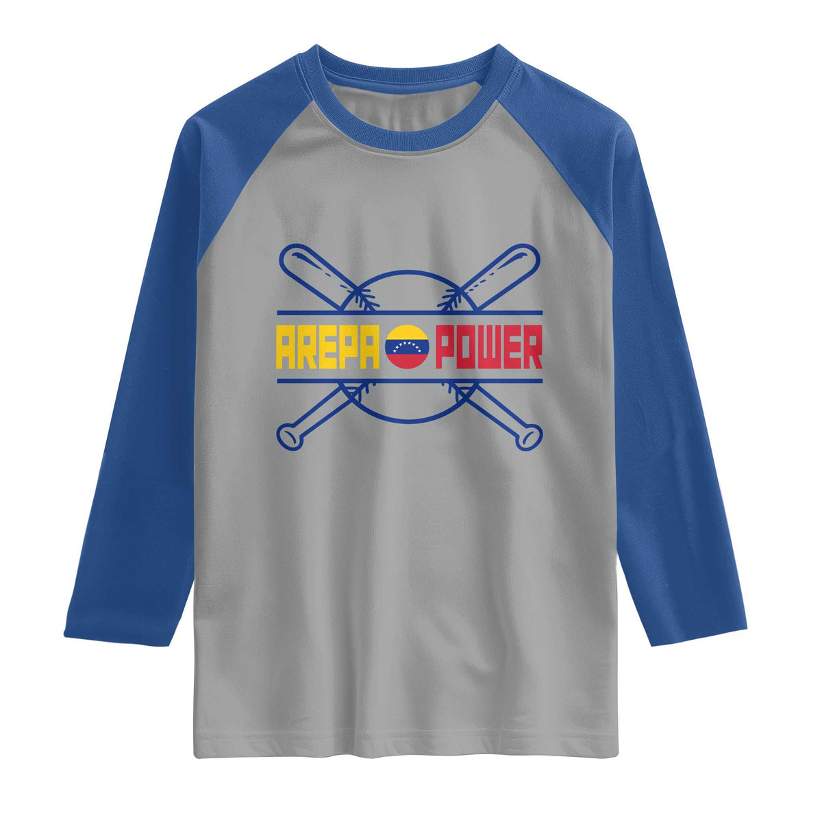 Arepa Power Baseball Crossed Bats Raglan Shirt Funny Venezuelan Pride Gift for Latino Sports Fans
