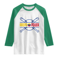 Arepa Power Baseball Crossed Bats Raglan Shirt Funny Venezuelan Pride Gift for Latino Sports Fans