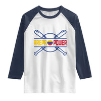 Arepa Power Baseball Crossed Bats Raglan Shirt Funny Venezuelan Pride Gift for Latino Sports Fans