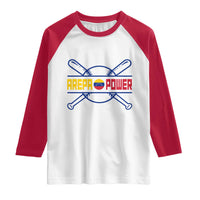 Arepa Power Baseball Crossed Bats Raglan Shirt Funny Venezuelan Pride Gift for Latino Sports Fans