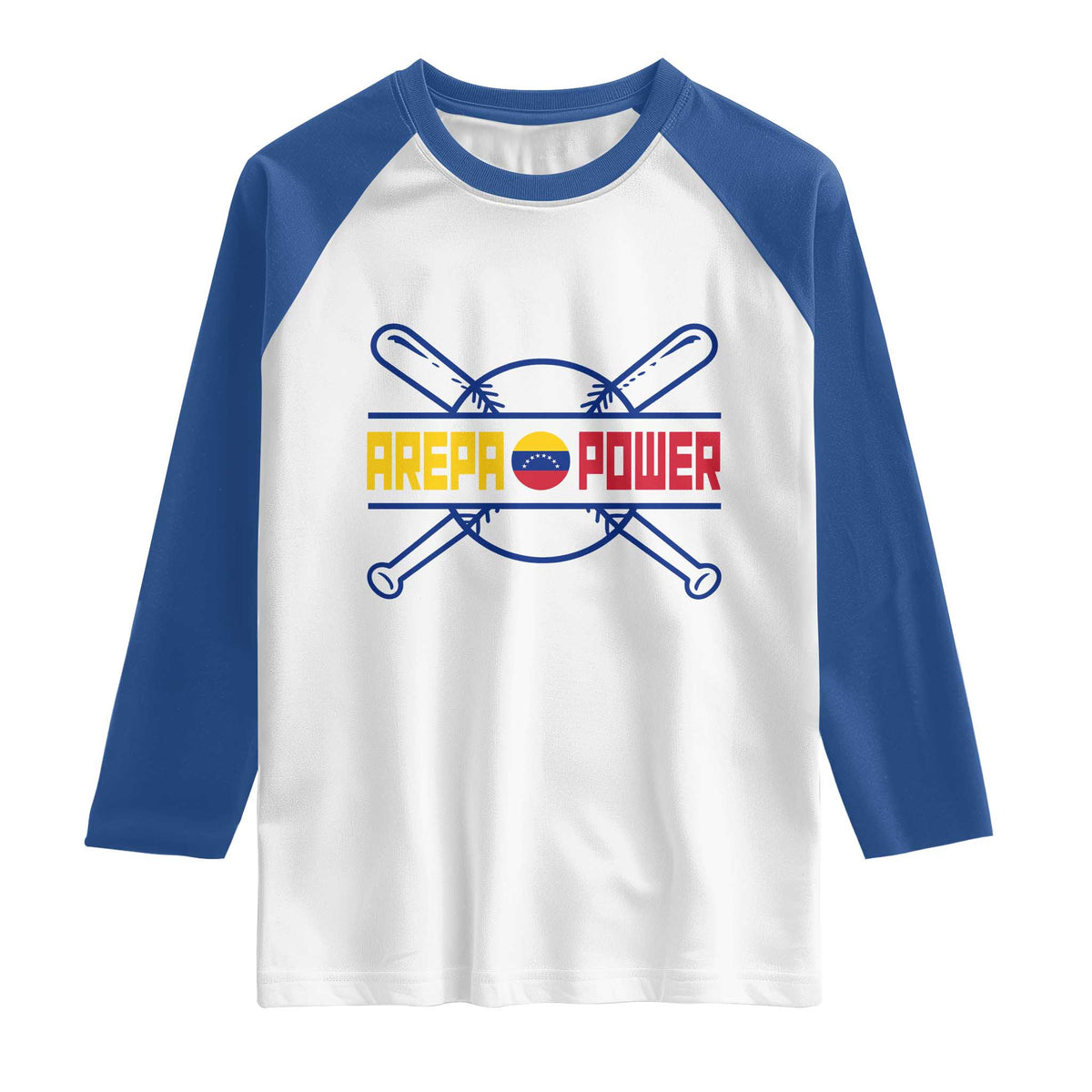 Arepa Power Baseball Crossed Bats Raglan Shirt Funny Venezuelan Pride Gift for Latino Sports Fans