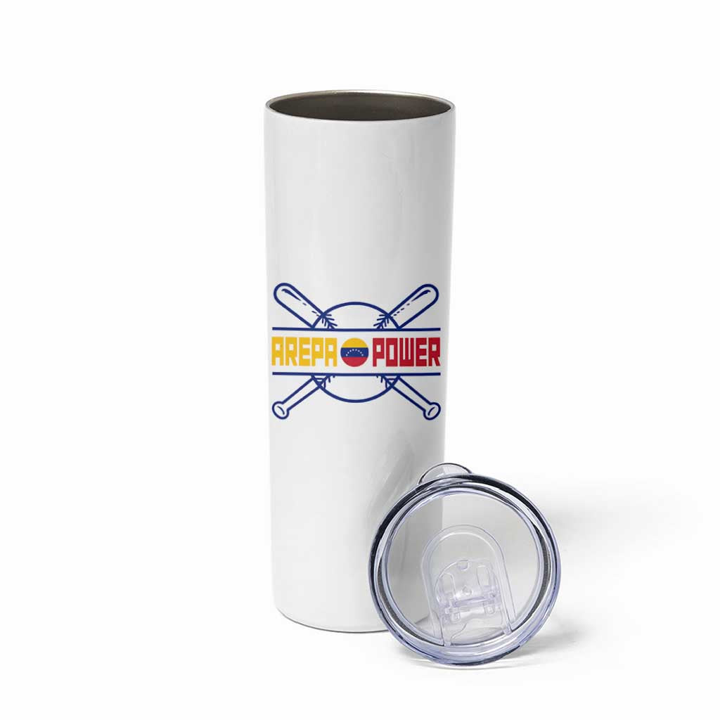 Arepa Power Baseball Crossed Bats Skinny Tumbler Funny Venezuelan Pride Gift for Latino Sports Fans