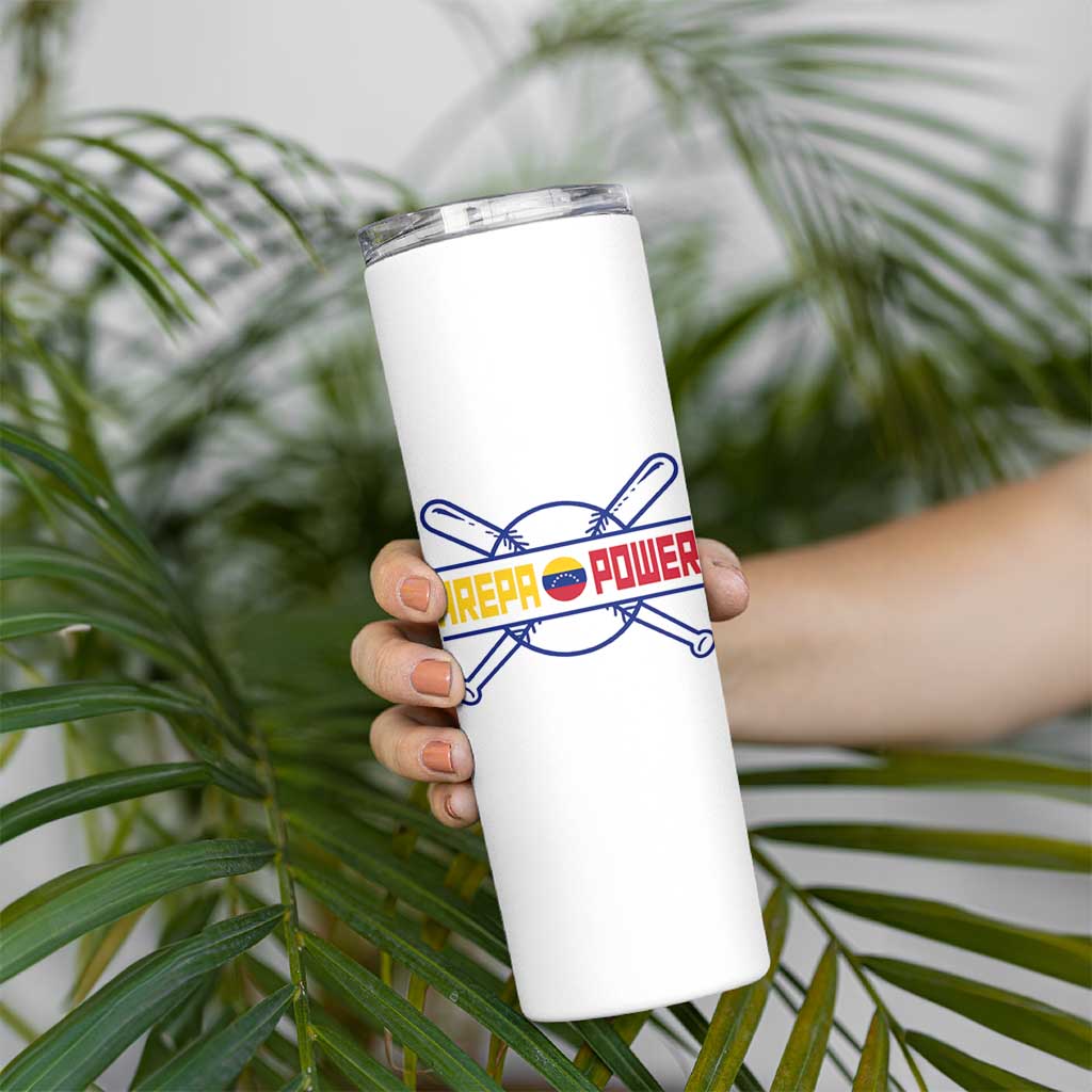 Arepa Power Baseball Crossed Bats Skinny Tumbler Funny Venezuelan Pride Gift for Latino Sports Fans