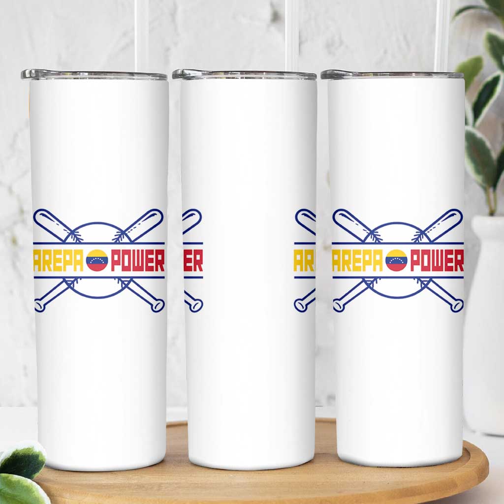 Arepa Power Baseball Crossed Bats Skinny Tumbler Funny Venezuelan Pride Gift for Latino Sports Fans