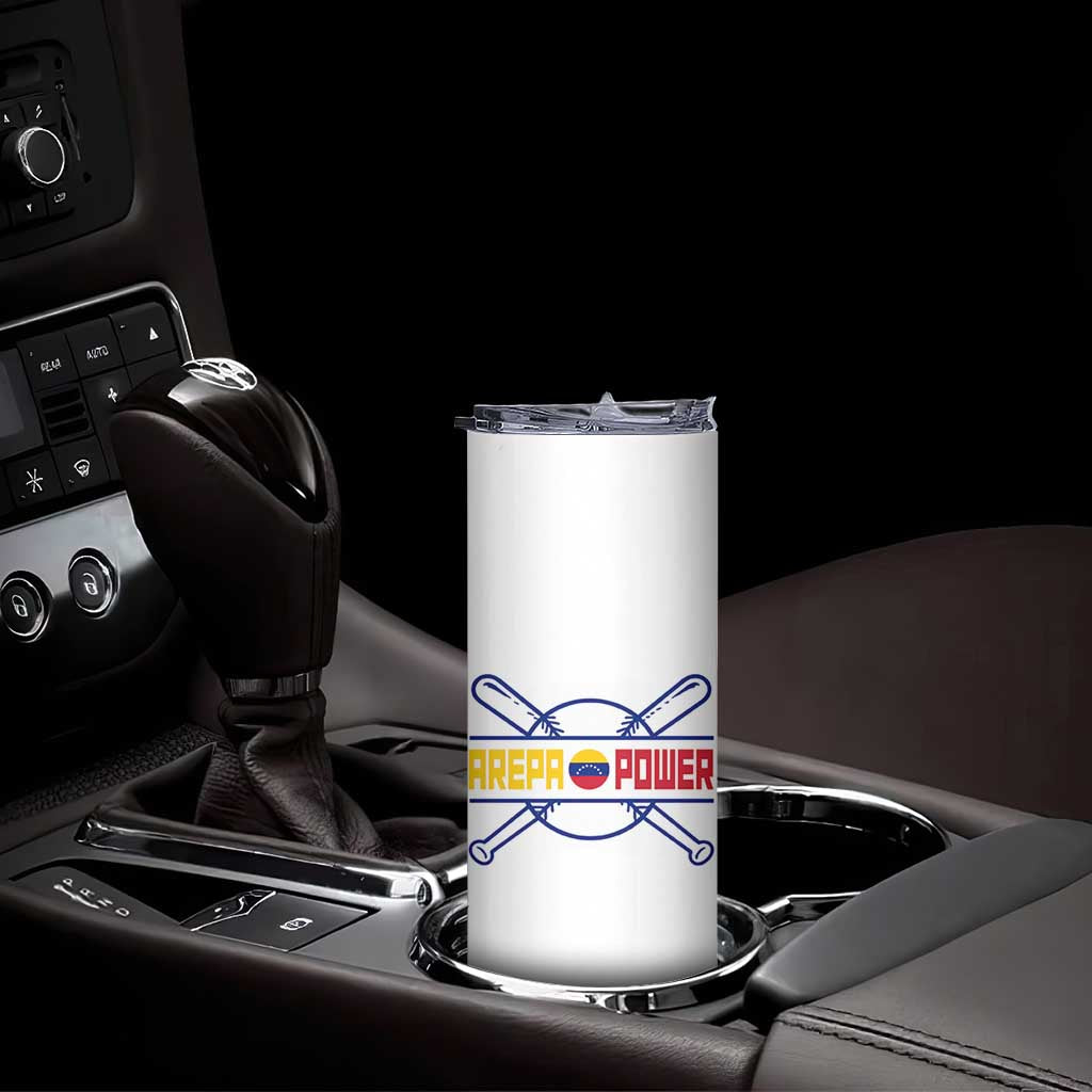 Arepa Power Baseball Crossed Bats Skinny Tumbler Funny Venezuelan Pride Gift for Latino Sports Fans