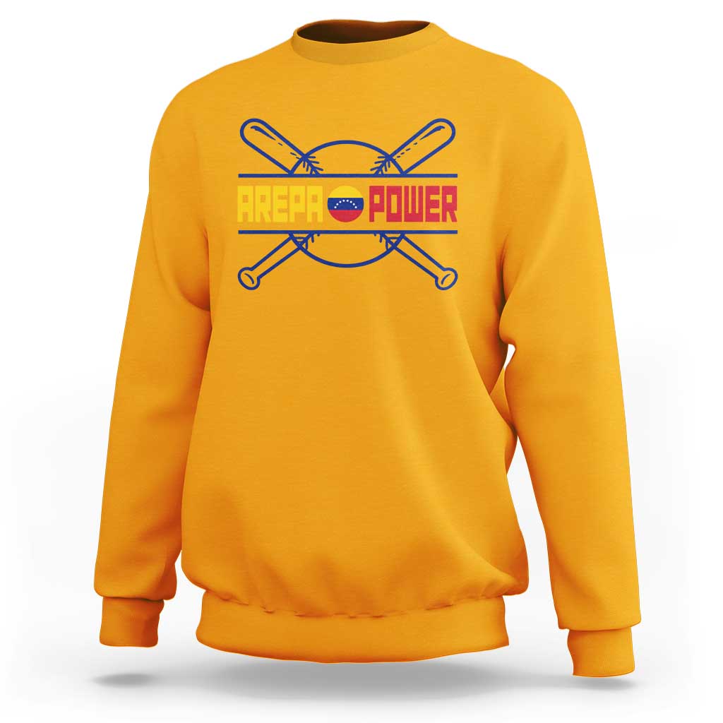 Arepa Power Baseball Crossed Bats Sweatshirt Funny Venezuelan Pride Gift for Latino Sports Fans