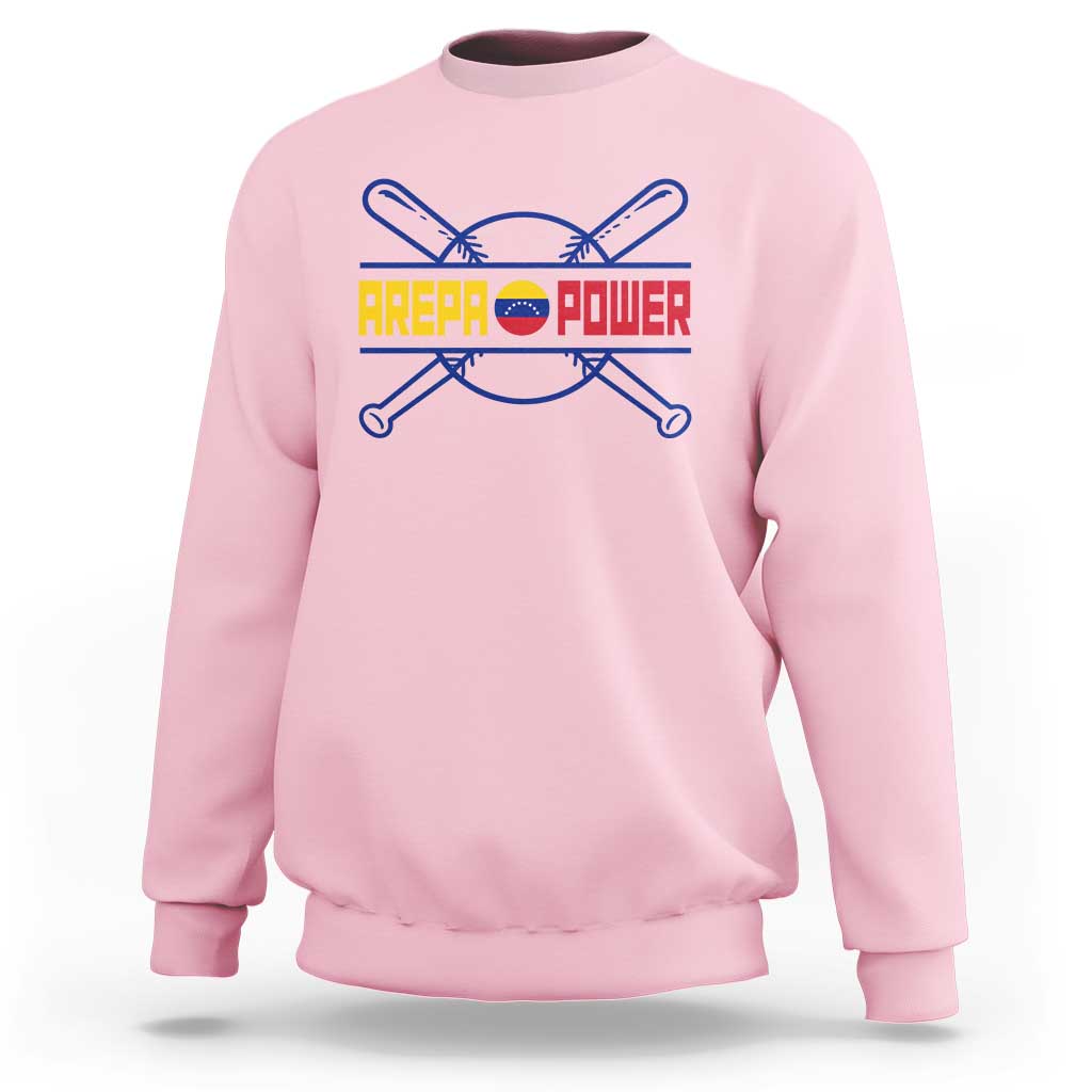 Arepa Power Baseball Crossed Bats Sweatshirt Funny Venezuelan Pride Gift for Latino Sports Fans