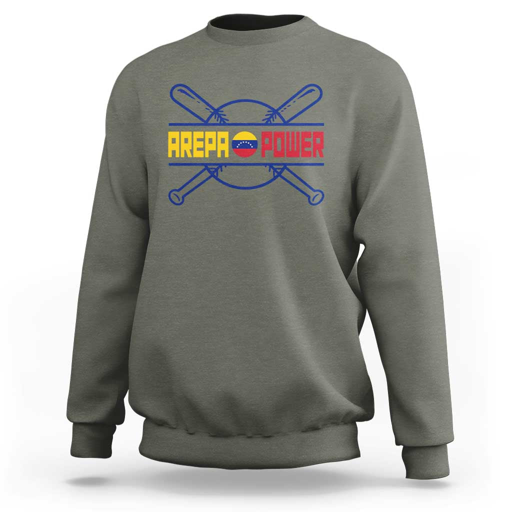 Arepa Power Baseball Crossed Bats Sweatshirt Funny Venezuelan Pride Gift for Latino Sports Fans