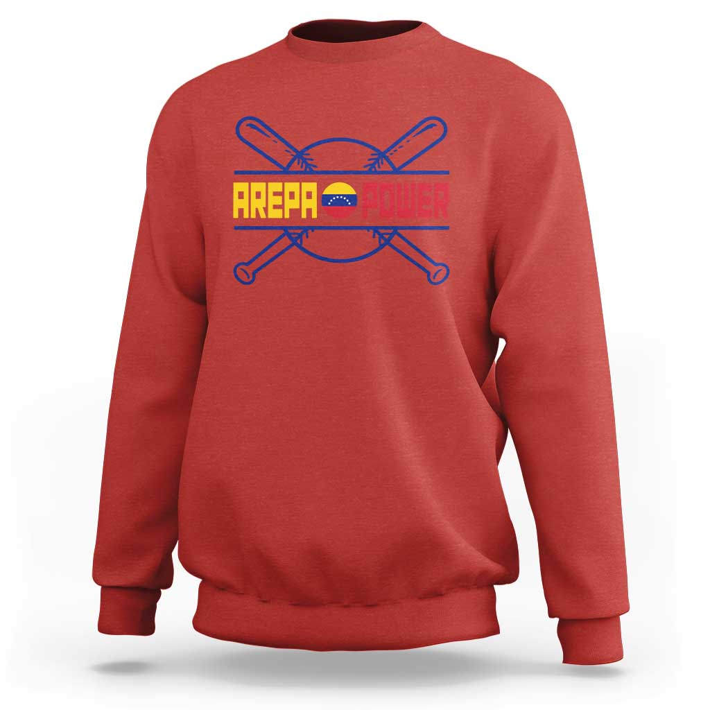Arepa Power Baseball Crossed Bats Sweatshirt Funny Venezuelan Pride Gift for Latino Sports Fans
